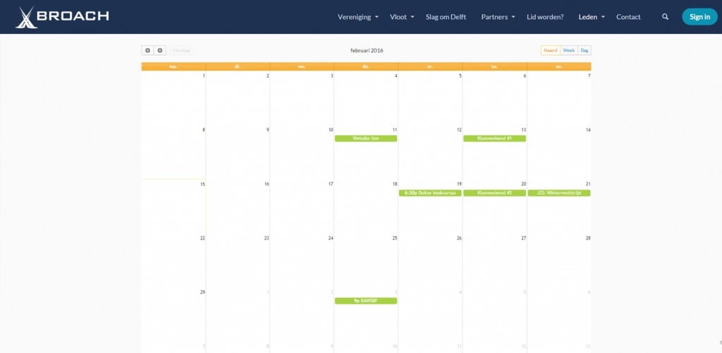 kalender functionaliteit site