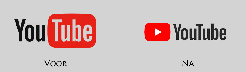 Het YouTube logo voor en na de rebranding.