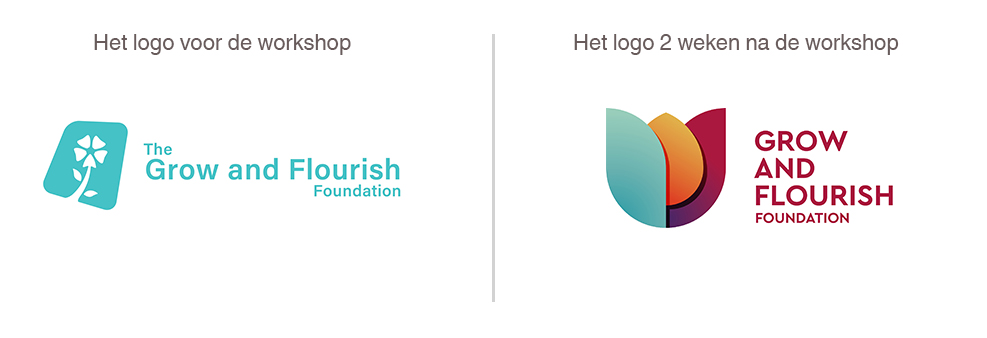 Groei en gloei stichting logo redesign - voor en na design workshop